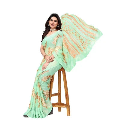 Women's Viscose Rayon Printed Saree With Unstitched Blouse (Pista) - Image 3