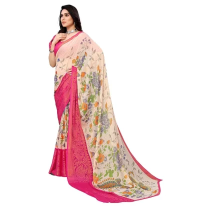 Women's Viscose Rayon Printed Saree With Unstitched Blouse (Pink) - Image 2