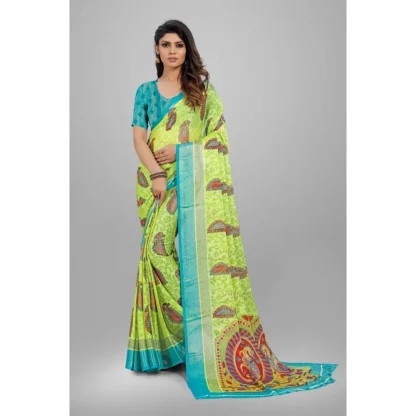 Women's Viscose Rayon Printed Saree With Unstitched Blouse (Mehendi) - Image 5