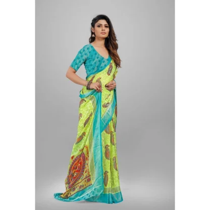 Women's Viscose Rayon Printed Saree With Unstitched Blouse (Mehendi) - Image 3