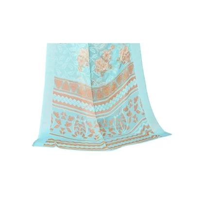 Women's Viscose Rayon Printed Saree With Unstitched Blouse (Sky Blue) - Image 2