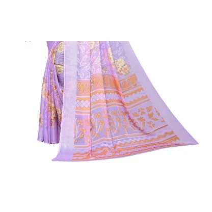 Women's Viscose Rayon Printed Saree With Unstitched Blouse (Purple) - Image 2