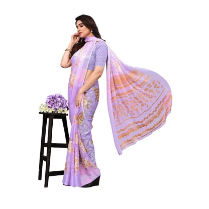 Women's Viscose Rayon Printed Saree With Unstitched Blouse (Purple) - Image 3