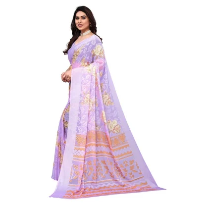 Women's Viscose Rayon Printed Saree With Unstitched Blouse (Purple) - Image 5