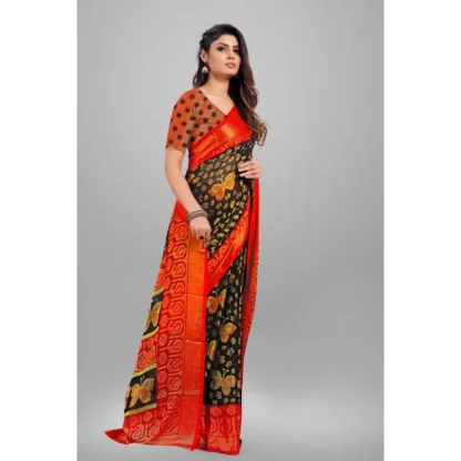 Women's Viscose Rayon Printed Saree With Unstitched Blouse (Black) - Image 3