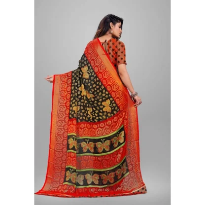 Women's Viscose Rayon Printed Saree With Unstitched Blouse (Black) - Image 2