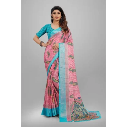 Women's Viscose Rayon Printed Saree With Unstitched Blouse (Pink) - Image 5