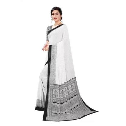 Women's Georgette Printed Saree With Unstitched Blouse (Black) - Image 5