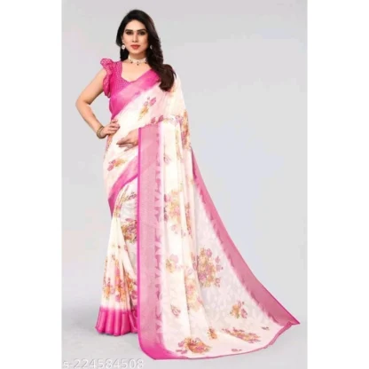 Women's Viscose Rayon Printed Saree With Unstitched Blouse (Pink) - Image 4