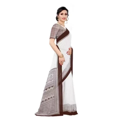 Women's Georgette Printed Saree With Unstitched Blouse (Coffee) - Image 3