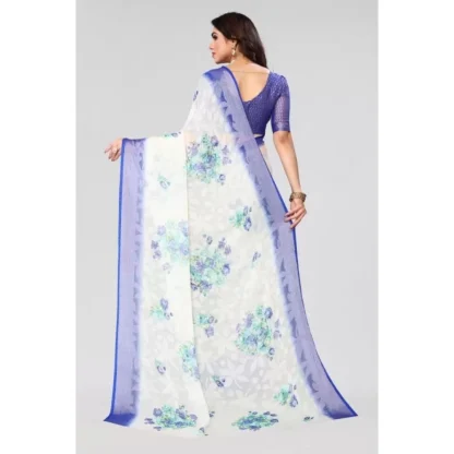 Women's Viscose Rayon Printed Saree With Unstitched Blouse (Blue) - Image 2