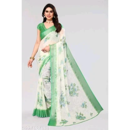 Women's Viscose Rayon Printed Saree With Unstitched Blouse (Green) - Image 3