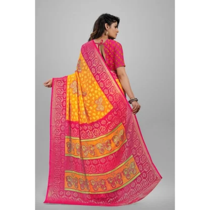 Women's Viscose Rayon Printed Saree With Unstitched Blouse (Yellow) - Image 3