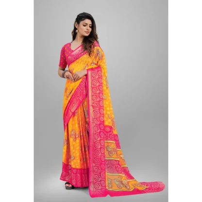 Women's Viscose Rayon Printed Saree With Unstitched Blouse (Yellow) - Image 5