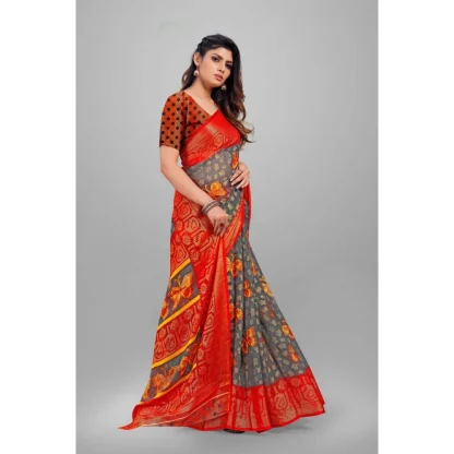 Women's Viscose Rayon Printed Saree With Unstitched Blouse (Grey) - Image 3