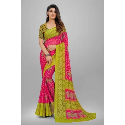 Women's Viscose Rayon Printed Saree With Unstitched Blouse (Pink) - Image 6