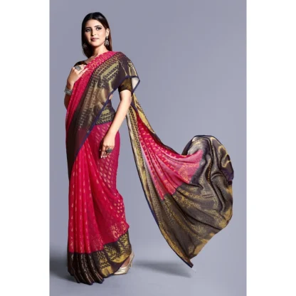 Women's Viscose Rayon Printed Saree With Unstitched Blouse (Pink) - Image 3