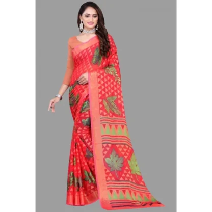 Women's Viscose Rayon Printed Saree With Unstitched Blouse (Red) - Image 4