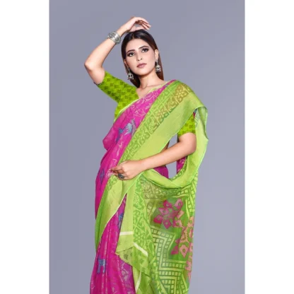 Women's Viscose Rayon Printed Saree With Unstitched Blouse (Pink) - Image 2