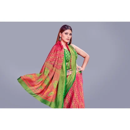 Women's Viscose Rayon Printed Saree With Unstitched Blouse (Pink) - Image 2