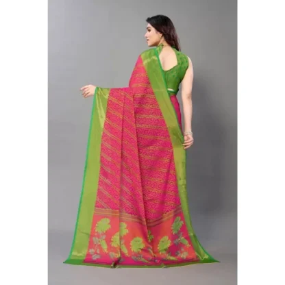 Women's Viscose Rayon Printed Saree With Unstitched Blouse (Pink) - Image 3