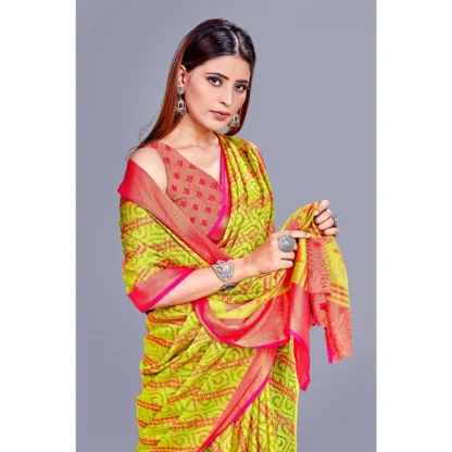 Women's Viscose Rayon Printed Saree With Unstitched Blouse (Green) - Image 2