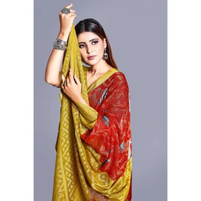 Women's Viscose Rayon Printed Saree With Unstitched Blouse (Red) - Image 2