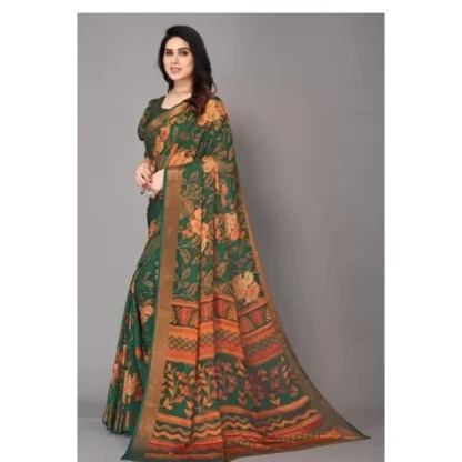 Women's Viscose Rayon Printed Saree With Unstitched Blouse (Green) - Image 3