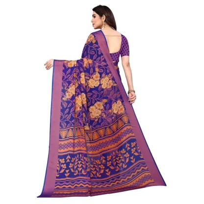 Women's Viscose Rayon Printed Saree With Unstitched Blouse (Blue) - Image 2