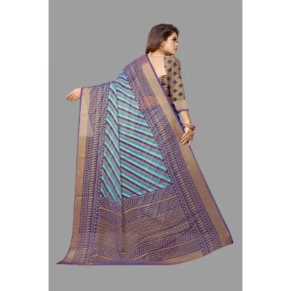 Women's Viscose Rayon Printed Saree With Unstitched Blouse (Navy Blue) - Image 2