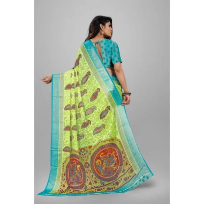 Women's Viscose Rayon Printed Saree With Unstitched Blouse (Mehendi) - Image 2