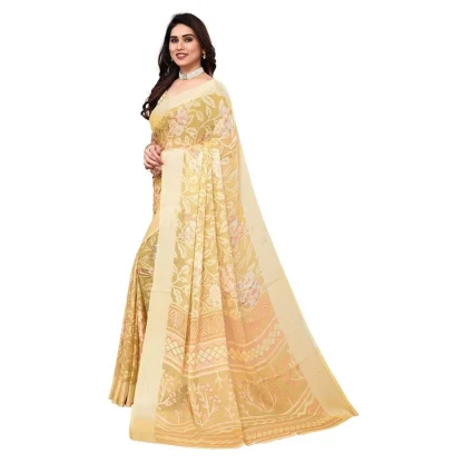 Women's Viscose Rayon Printed Saree With Unstitched Blouse (Yellow) - Image 3