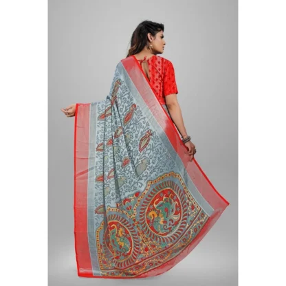 Women's Viscose Rayon Printed Saree With Unstitched Blouse (Grey) - Image 2