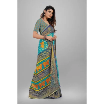 Women's Viscose Rayon Printed Saree With Unstitched Blouse (Sky Blue) - Image 2