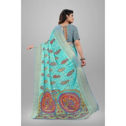 Women's Viscose Rayon Printed Saree With Unstitched Blouse (Sky Blue) - Image 2