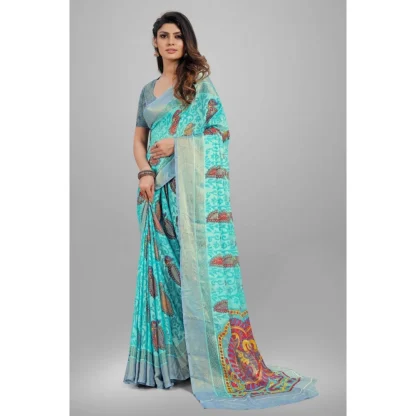 Women's Viscose Rayon Printed Saree With Unstitched Blouse (Sky Blue) - Image 5