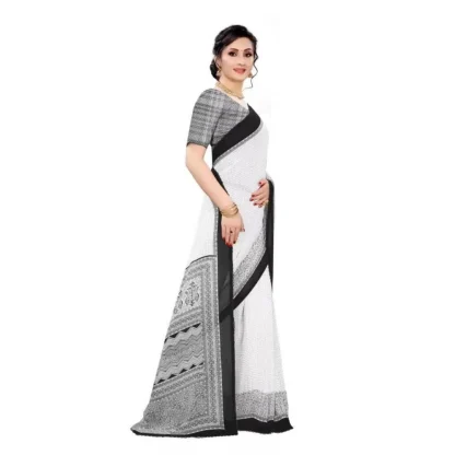 Women's Georgette Printed Saree With Unstitched Blouse (Black) - Image 4