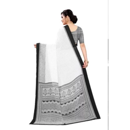 Women's Georgette Printed Saree With Unstitched Blouse (Black) - Image 3