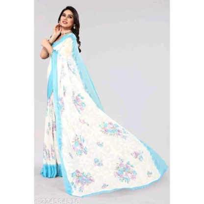 Women's Viscose Rayon Printed Saree With Unstitched Blouse (Sky Blue) - Image 3