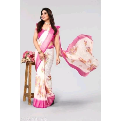 Women's Viscose Rayon Printed Saree With Unstitched Blouse (Pink) - Image 3