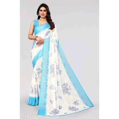 Women's Viscose Rayon Printed Saree With Unstitched Blouse (Sky Blue) - Image 4