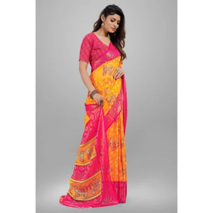 Women's Viscose Rayon Printed Saree With Unstitched Blouse (Yellow) - Image 2