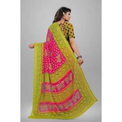 Women's Viscose Rayon Printed Saree With Unstitched Blouse (Pink) - Image 3