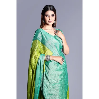 Women's Viscose Rayon Printed Saree With Unstitched Blouse (Green) - Image 2