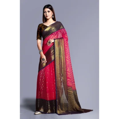 Women's Viscose Rayon Printed Saree With Unstitched Blouse (Pink) - Image 4