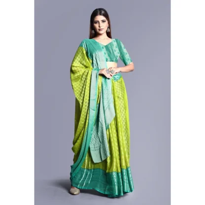 Women's Viscose Rayon Printed Saree With Unstitched Blouse (Green) - Image 3