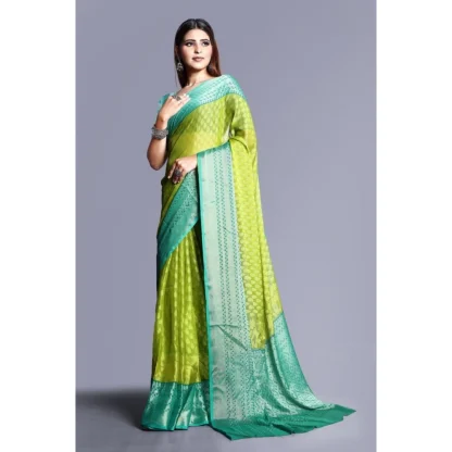 Women's Viscose Rayon Printed Saree With Unstitched Blouse (Green) - Image 4