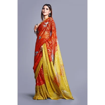 Women's Viscose Rayon Printed Saree With Unstitched Blouse (Red) - Image 3