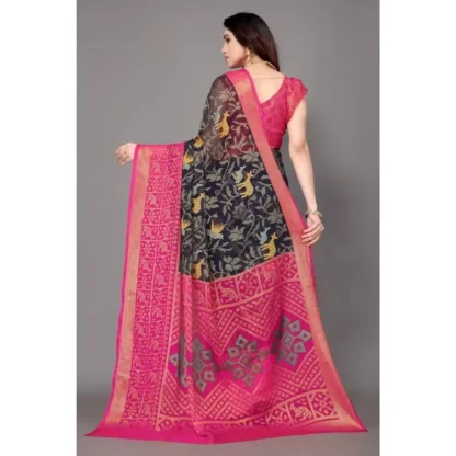 Women's Viscose Rayon Printed Saree With Unstitched Blouse (Navy Blue) - Image 5