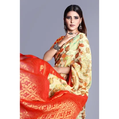 Women's Viscose Rayon Printed Saree With Unstitched Blouse (Red) - Image 2